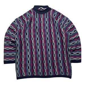 Vintage 90s Le Moda Multi Color Acrylic 3D Coogi Style Sweater Size XL Hip Rap
